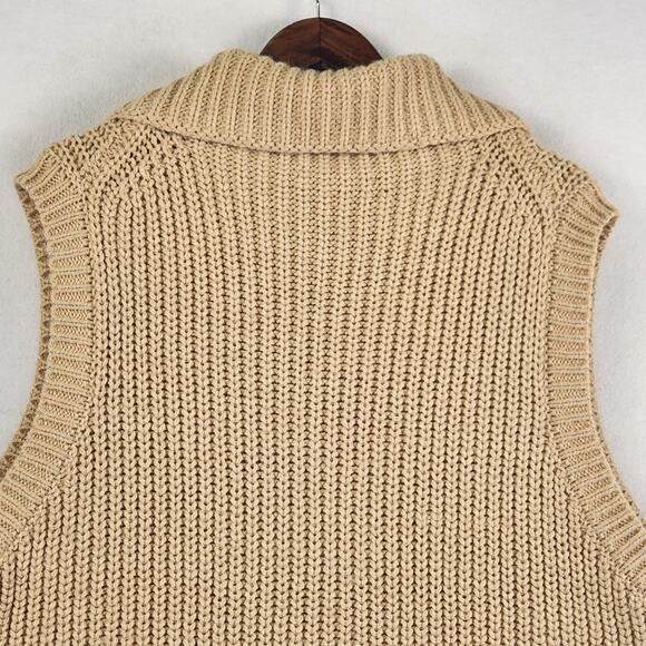 ZARA Sweater Vest Women M Tan Turtleneck Sleeveless Chunky Knit Oversized - Picture 5 of 12